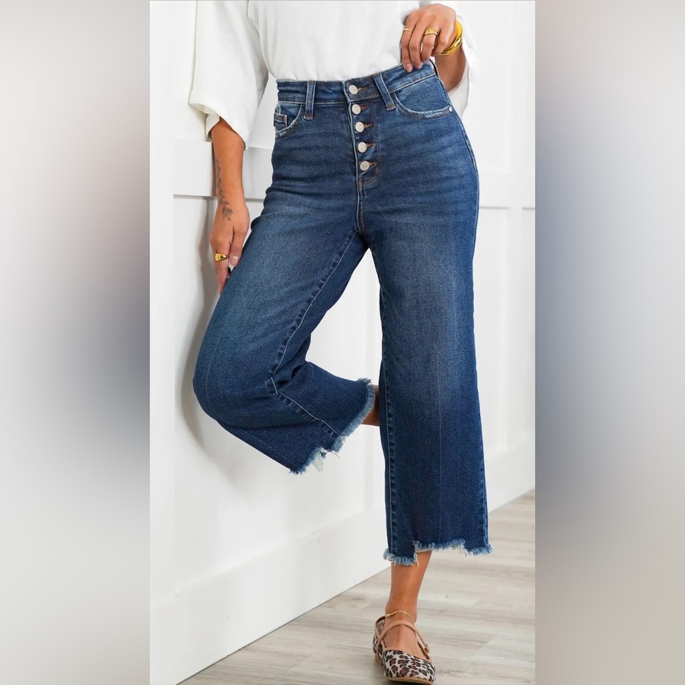 Judy Blue High Rise Wide Leg Jeans - Medium Blue - Picture 2 of 7